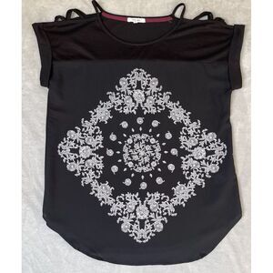 Maurices Shirt Womens Size Small Black Bandana Gothcore Witchy Whimsigoth Sheer‎